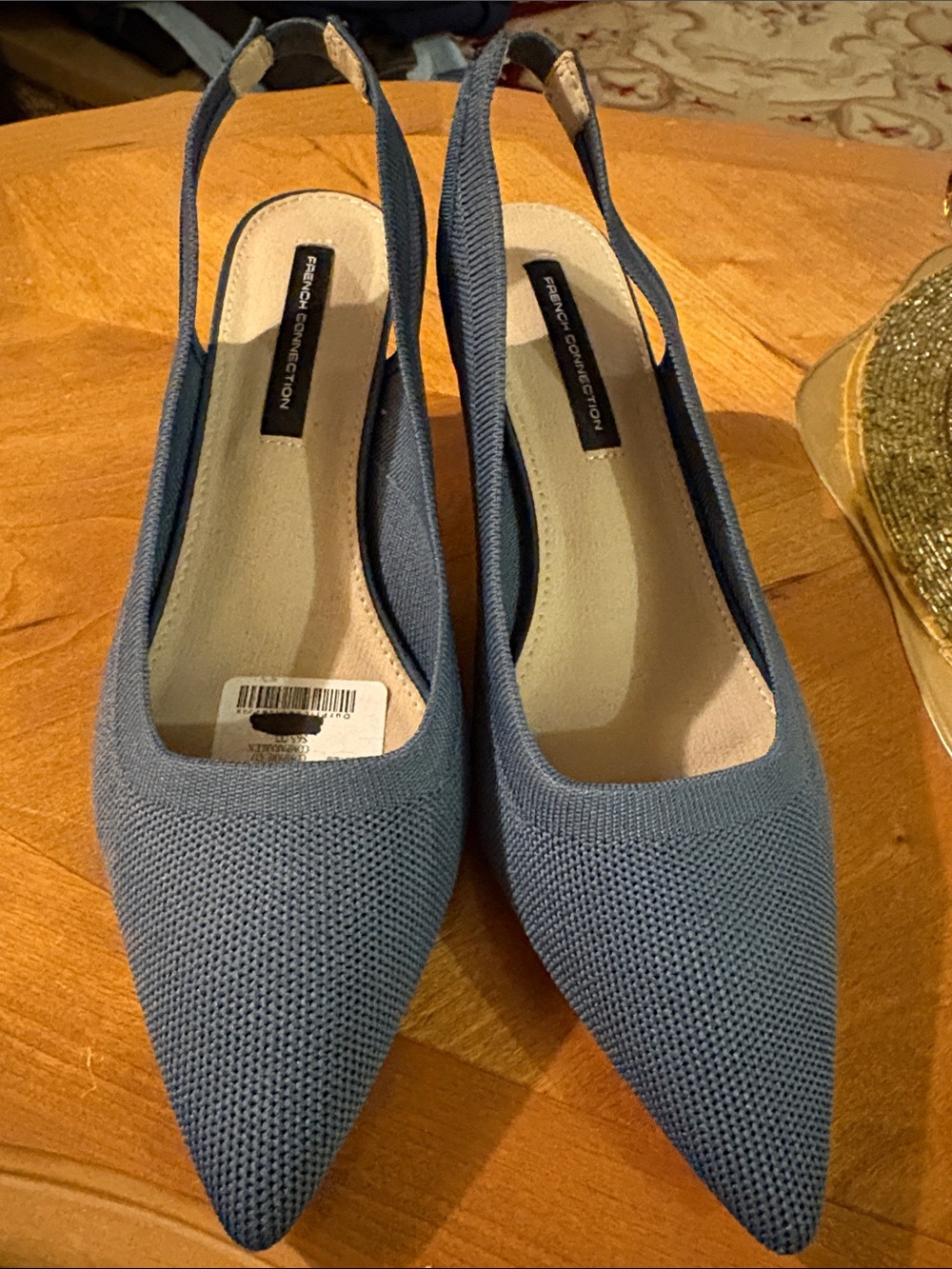 French Connection Slate-Blue Knit Pointed Slingback Flats
